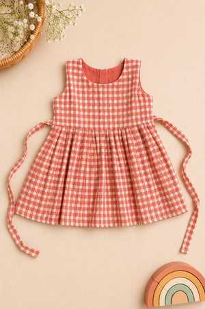 Girls Pink Chequered Frock